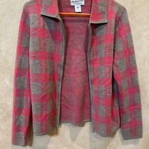 Vintage Pendleton Gray & Pink Plaid Zip-Front Wool Jacket small pristine